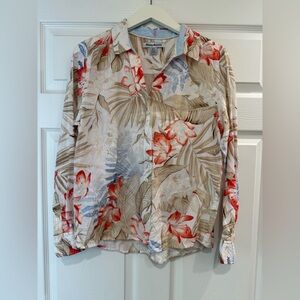 Tommy Bahama Small Woven Delicate Floral Print Long Sleeve Button Up 100% Linen